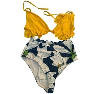 NWT CupShe Women M Flattering Bikini Beach Floral Preppy Tropical High Waisted